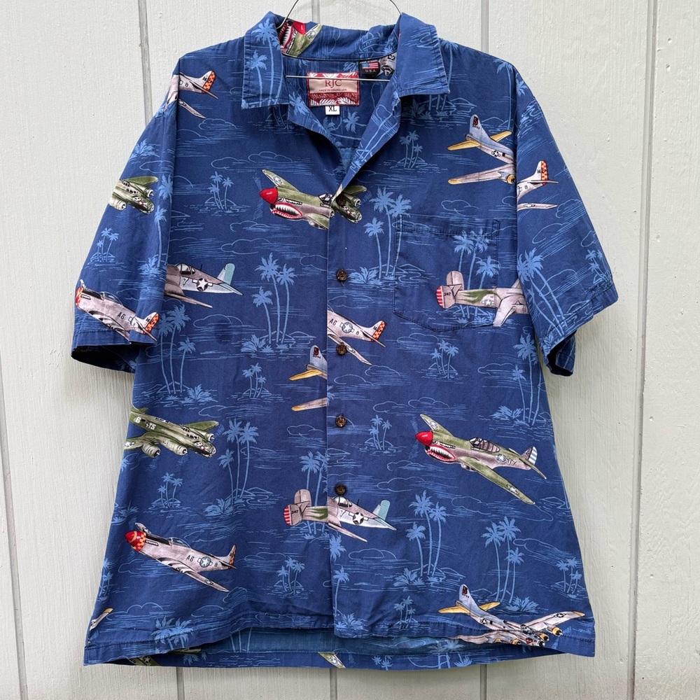 RJC—VTG Hawaiian Shirt—XL—World War 2 Planes—B-24, P-40 Flying Tiger—Made in USA